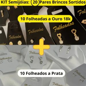 KIT 20 Pares Brincos Pequenos Folheados Misto:10 Prata e 10 Ouro Sortidos Antialergico Segundo furo