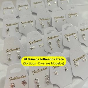 KIT 20 Pares Brincos Pequenos Folheados Prata Sortido Antialergico com Garantia Revenda Segundo furo