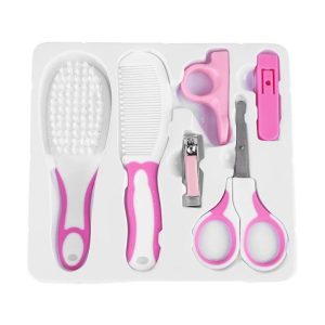 Kit Cuidado Higiene Bebê Tesoura Escova Cortador Unha Pente ROSA